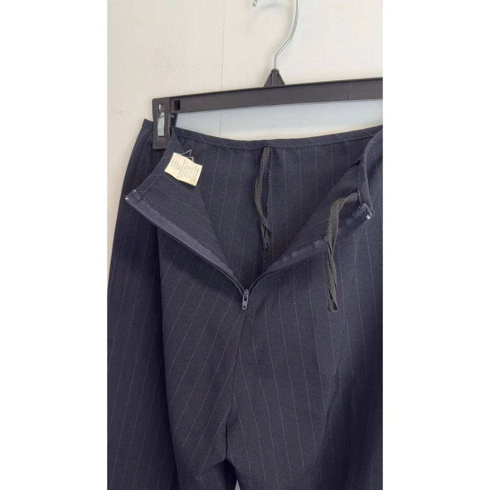 DBY Ltd Vintage Womens Pinstripe Longline Blazer and Pants Suit Set Navy Blue 7